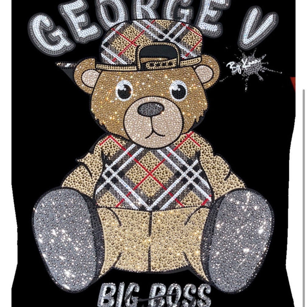 George V Black Designer Men’s Rhinestone Tee Shirt - Picture 2 of 3